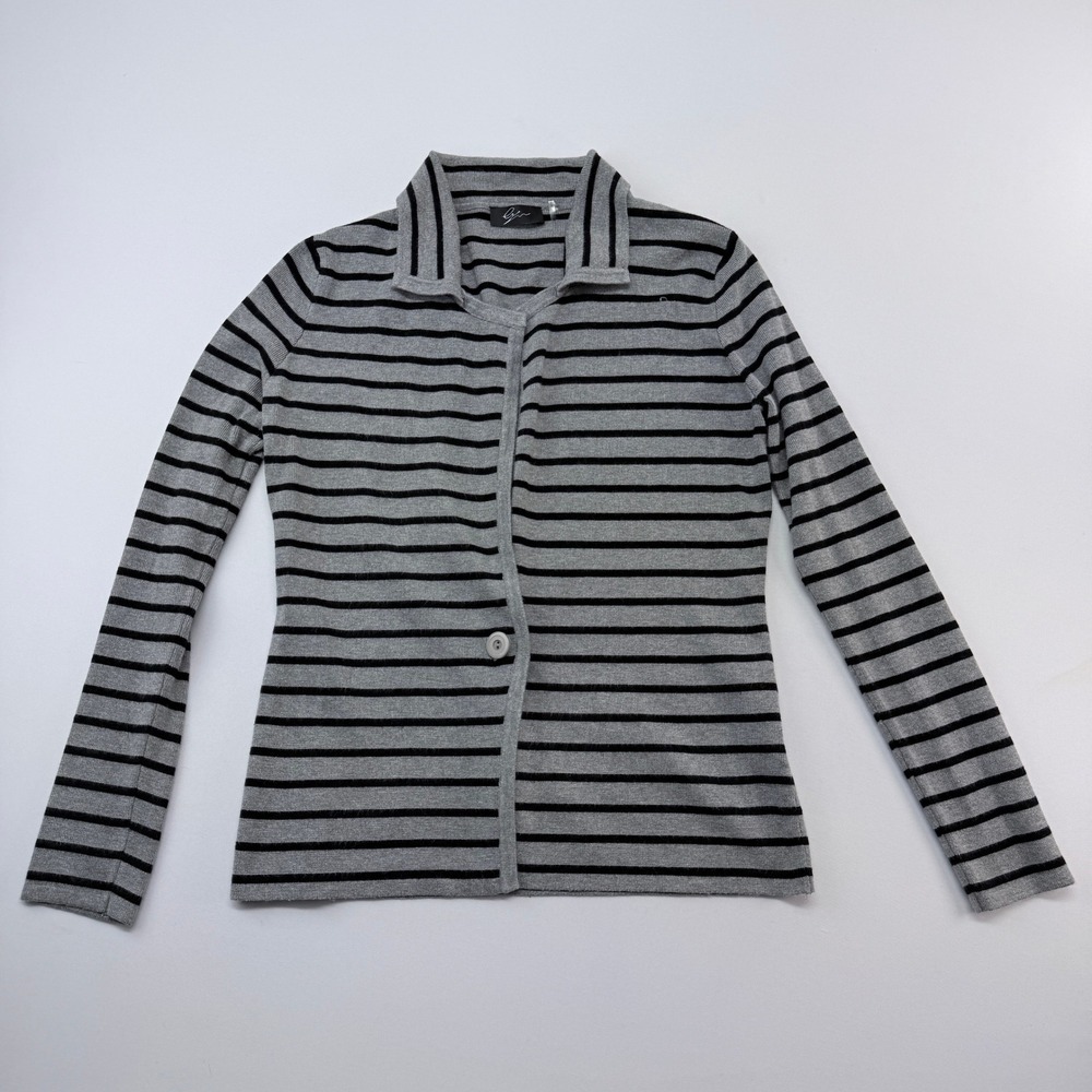 G.W. Gray Black Striped Single Button Collared Cardigan Sweater